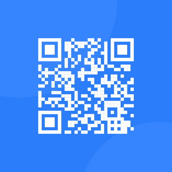 QR code in a blue background.